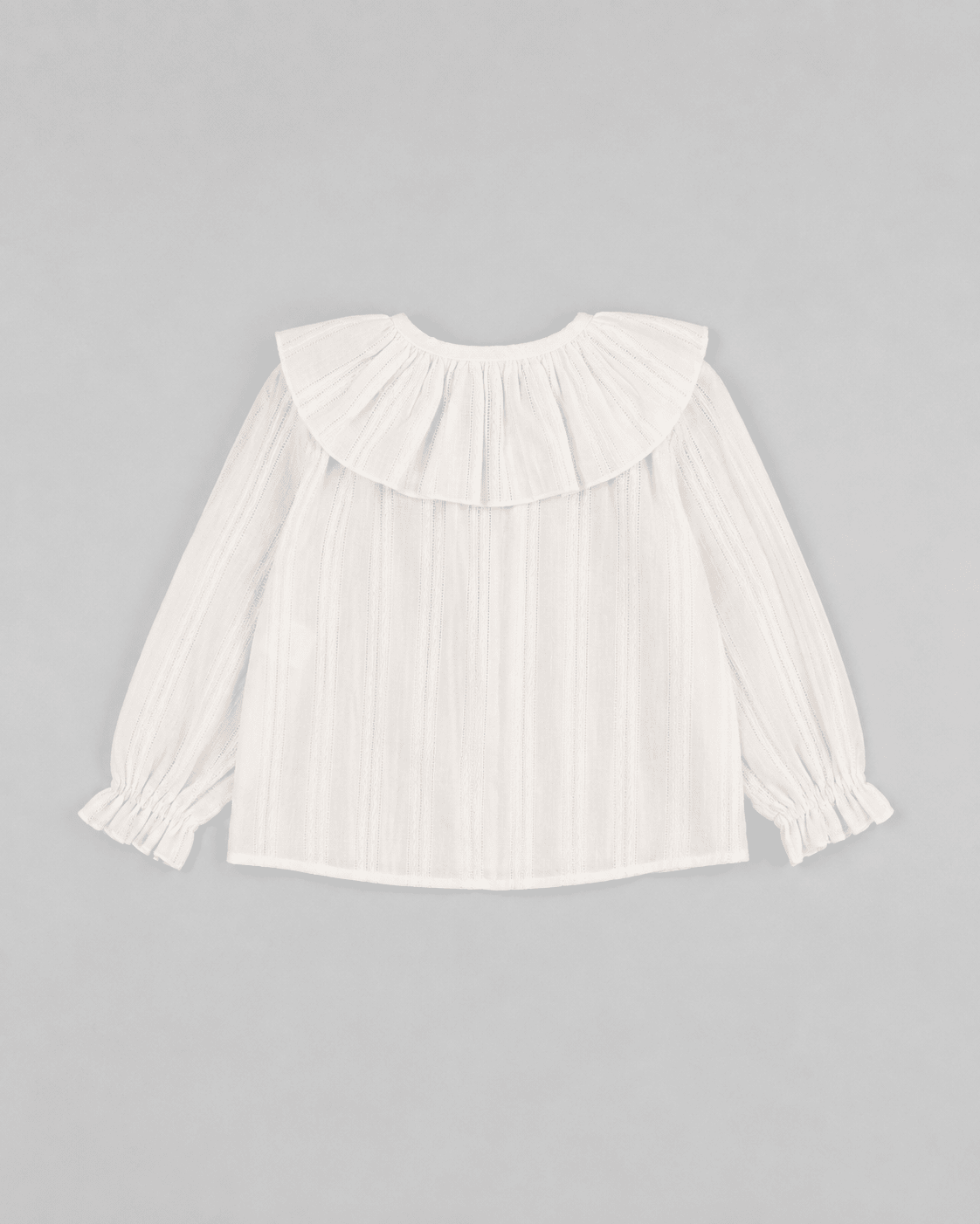 White Textured Blouse with Ruffled Collar - Mi Nina Kids