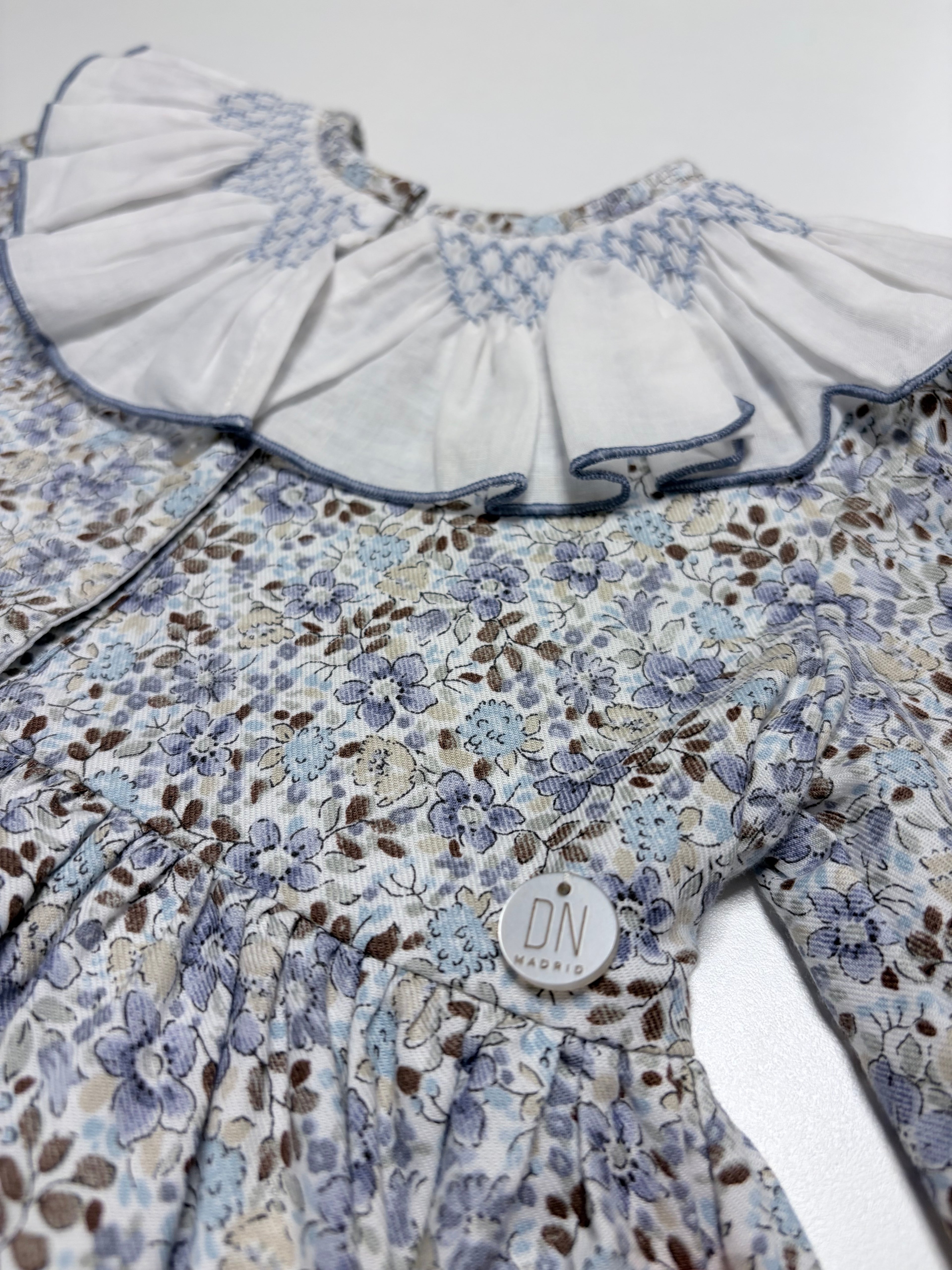 Sofia Blue Smocked Dress With Floral Print