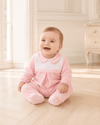 Pink Velour Onesie with Piqué Plastron - Mi Nina Kids