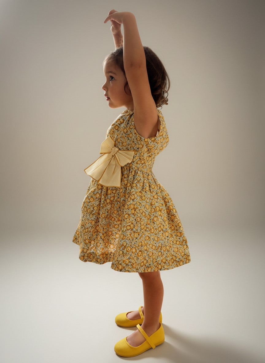 Alessandra Yellow Floral Dress With Bow
