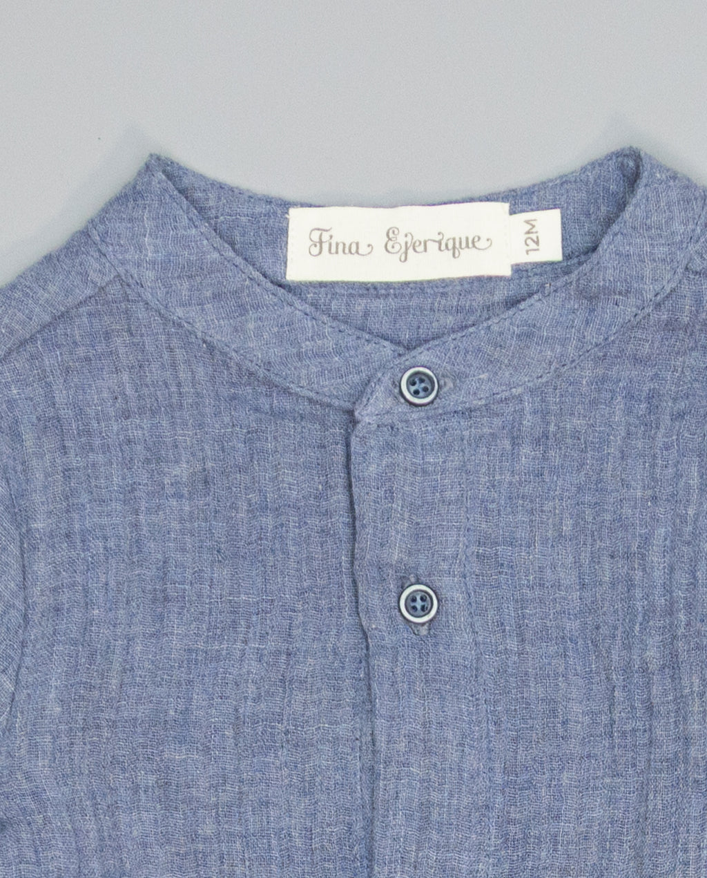 Blue boys double-layer gauze shirt with mao collar