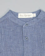 Blue boys double-layer gauze shirt with mao collar
