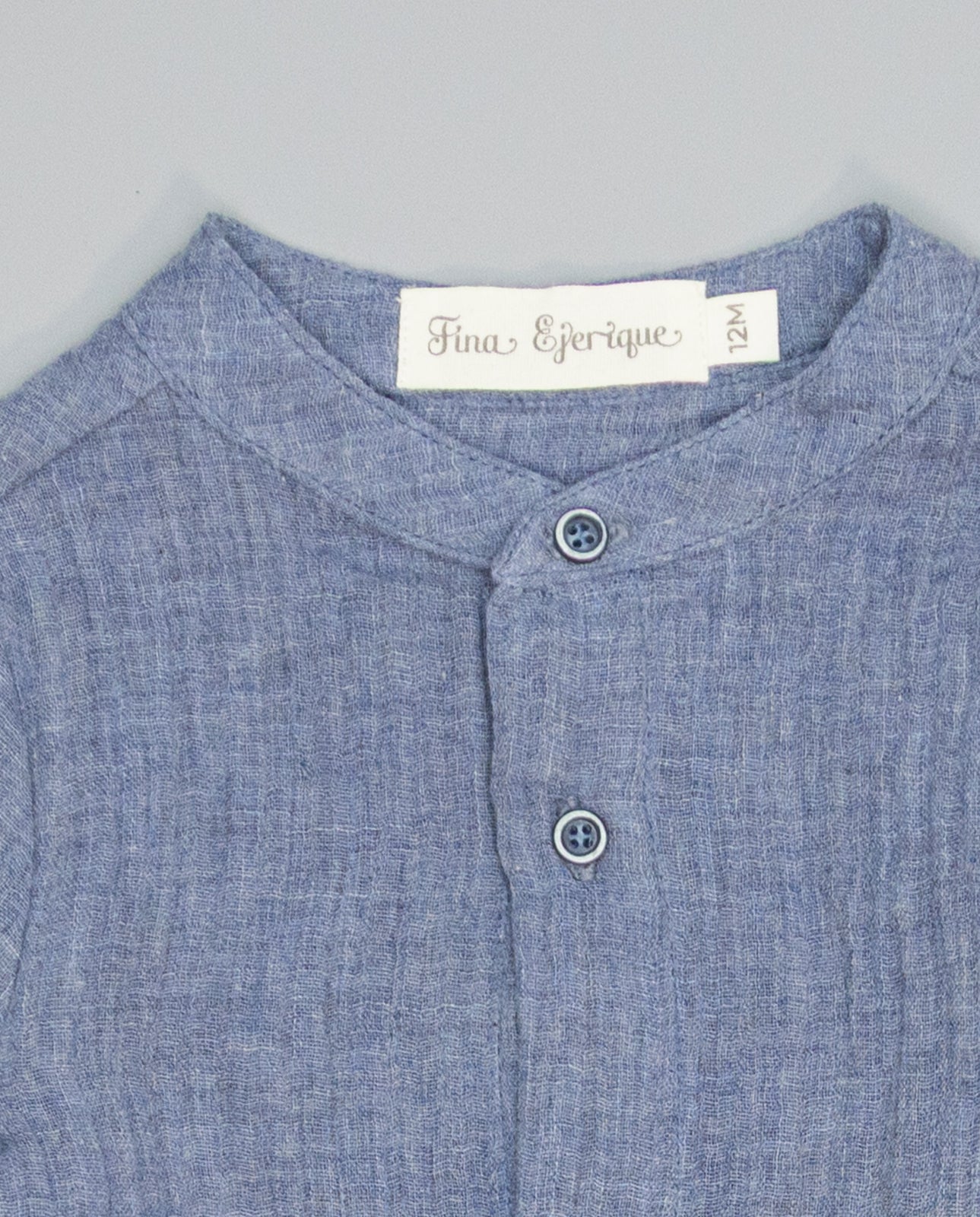 Blue boys double-layer gauze shirt with mao collar