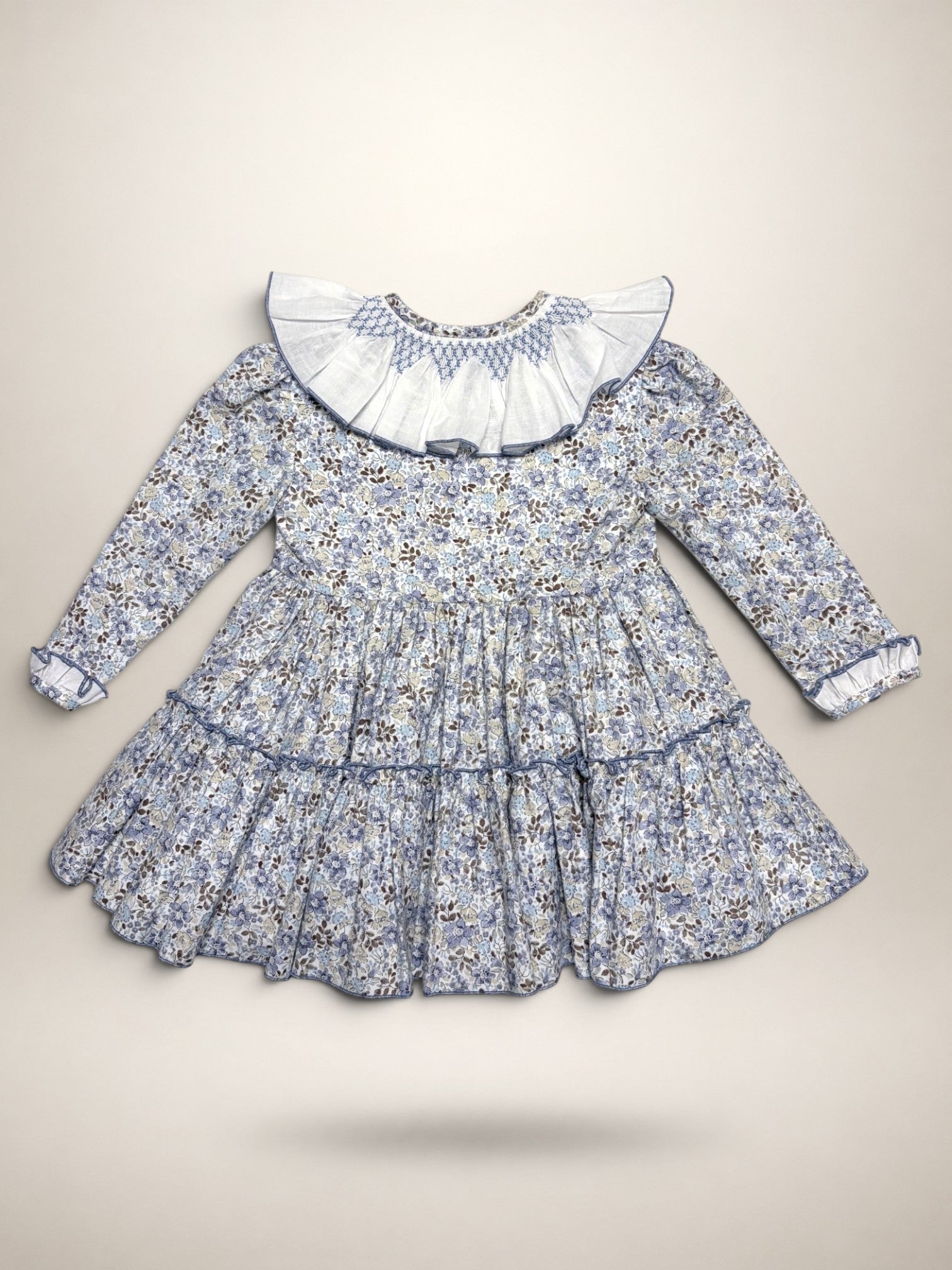 Sofia Blue Smocked Dress With Floral Print