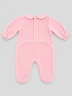 Pink Velour Onesie with Piqué Plastron - Mi Nina Kids