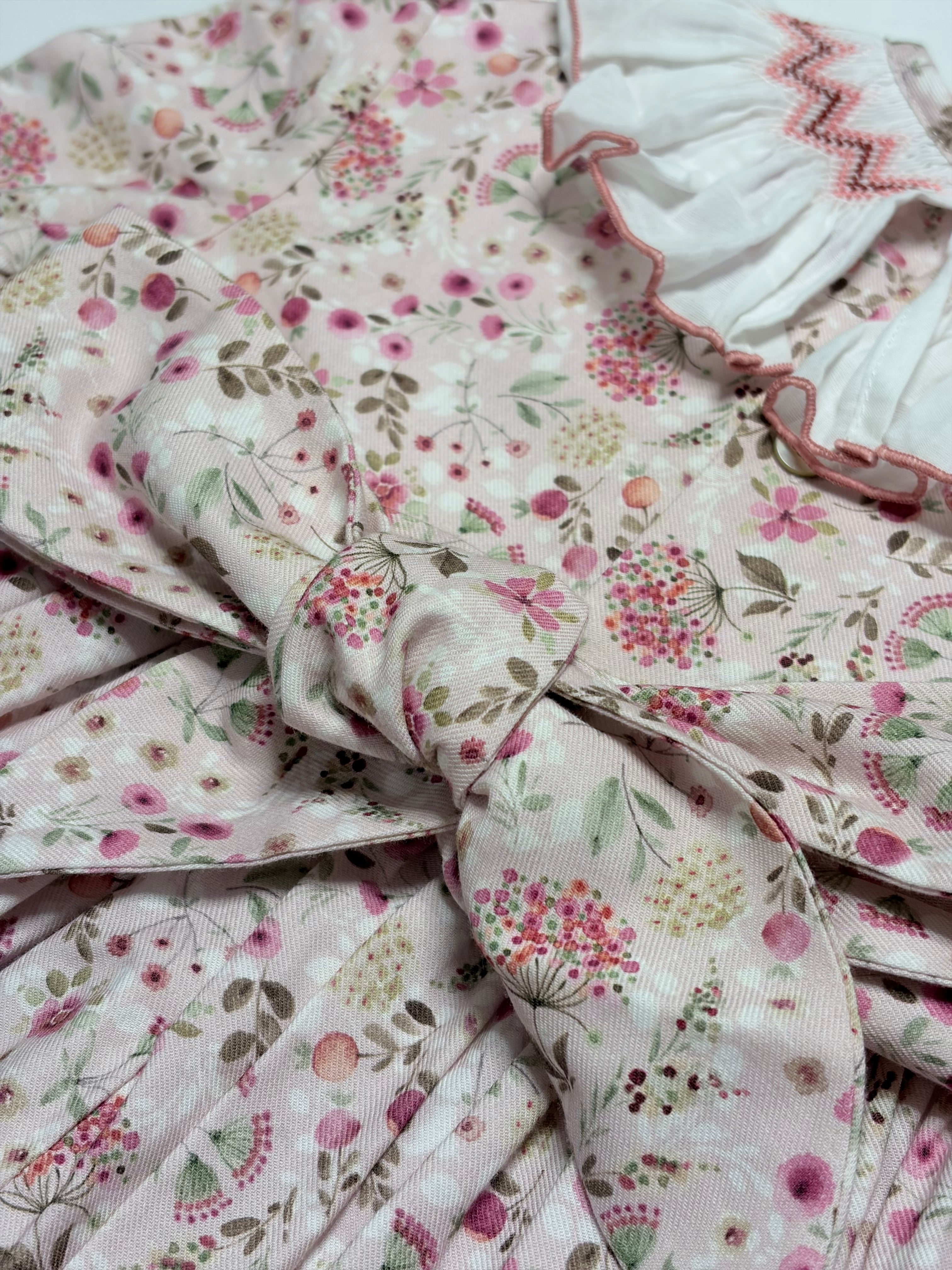 Claudia Pink Smocked Dress With Floral Print