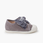 Pisamonas grey velvet bow trainers - Mi Nina Kids