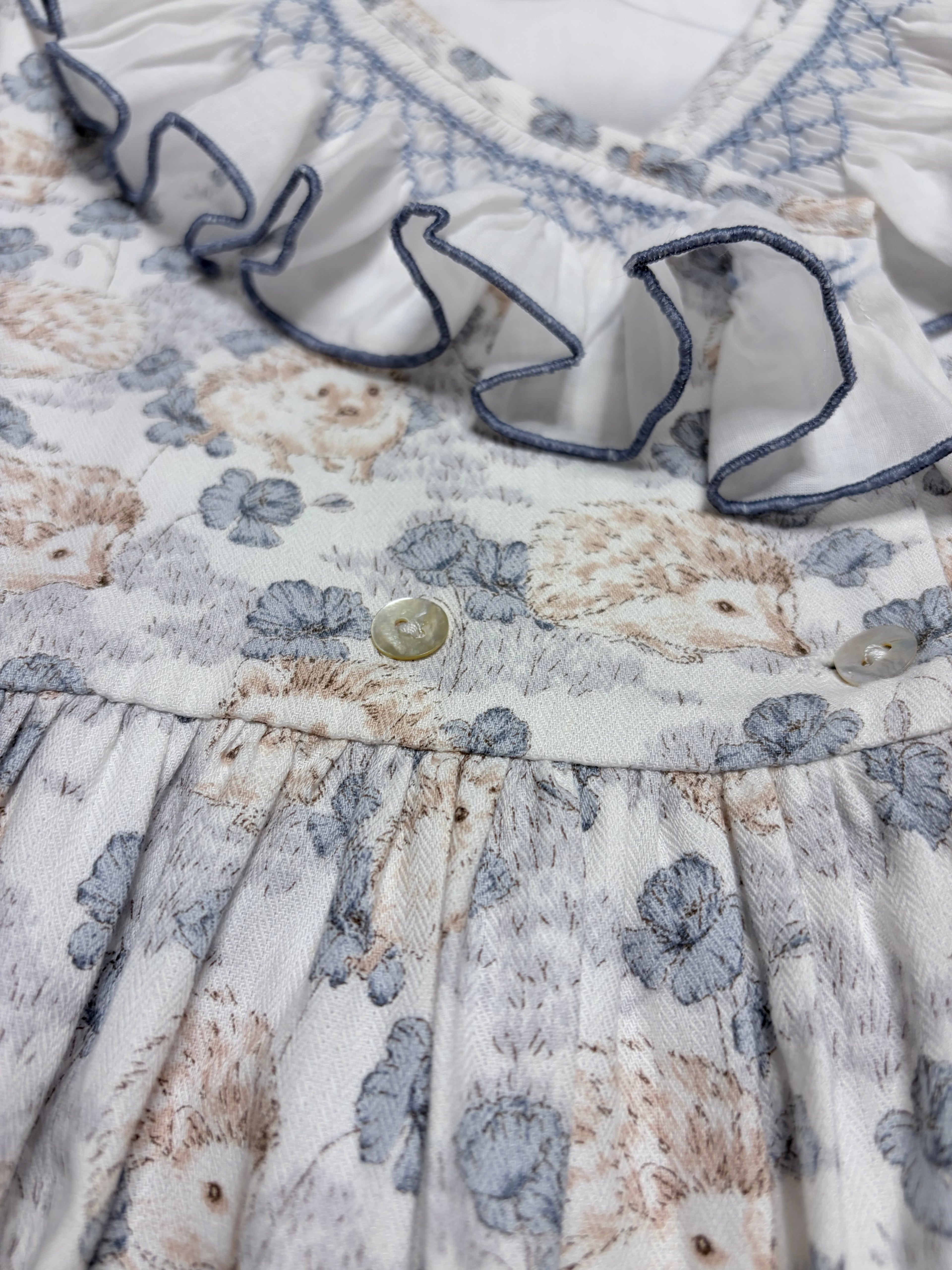 Smocked Dress With Hedgehog Print