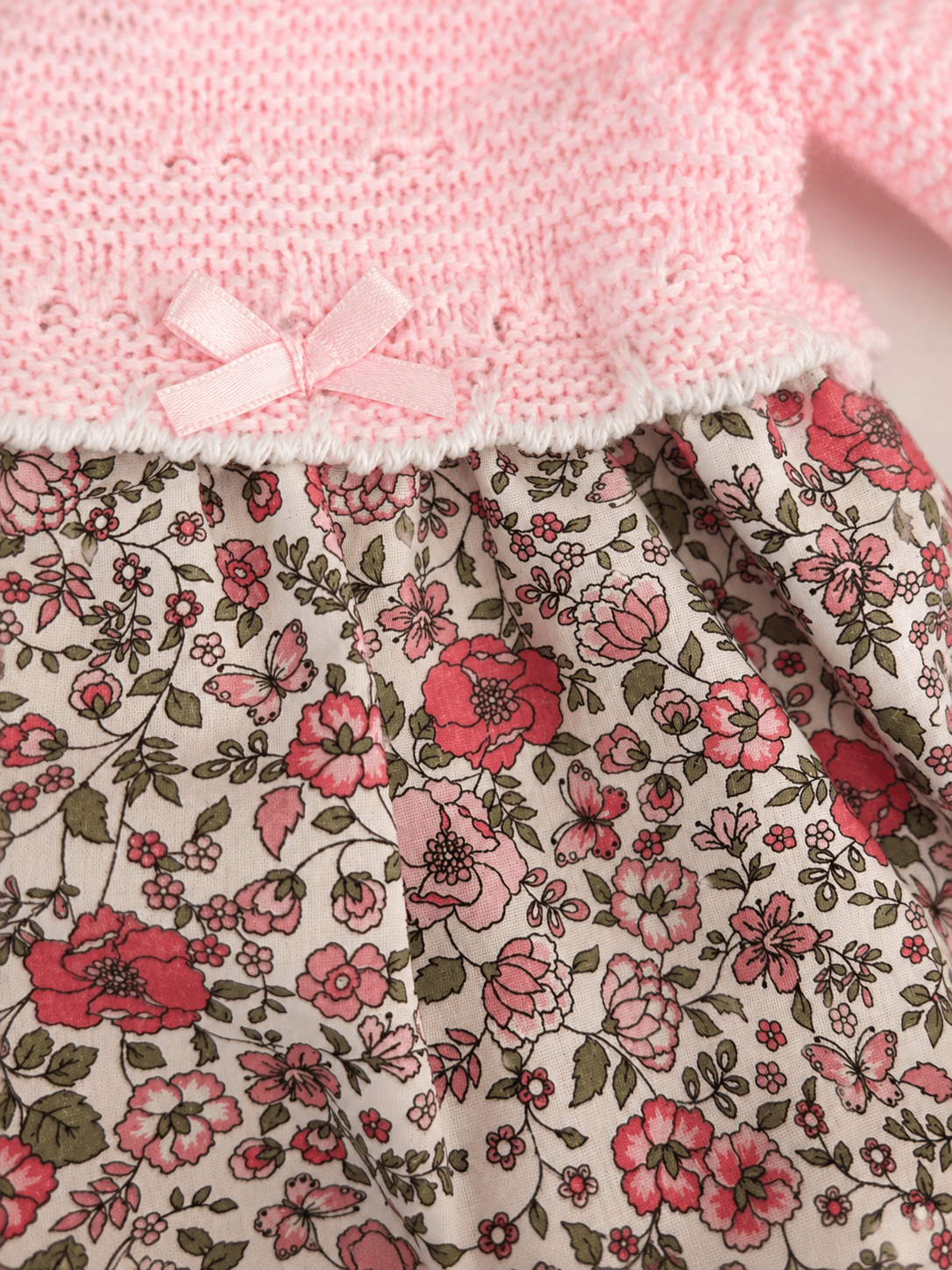 Pink Knit Baby Dress with Floral Skirt - Mi Nina Kids