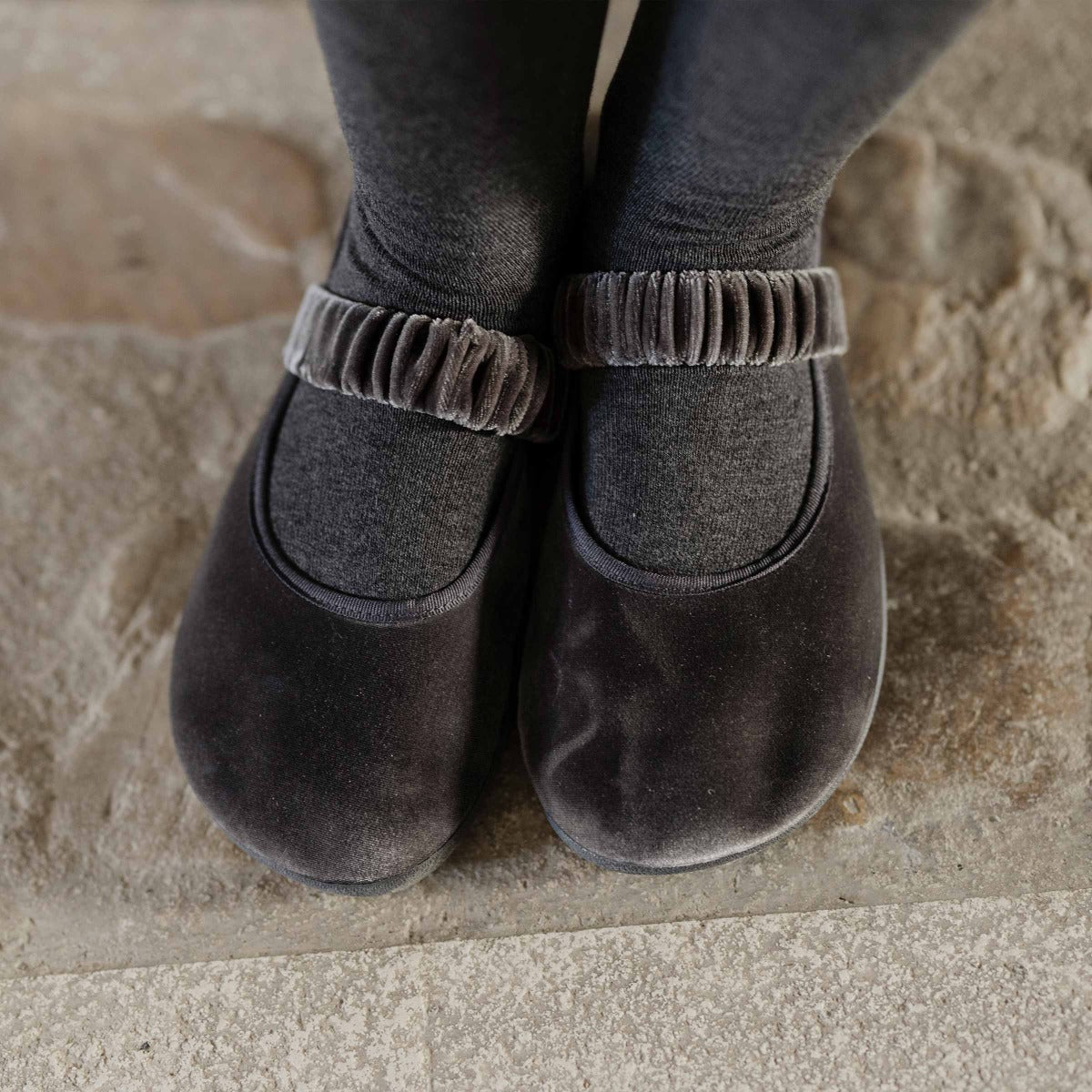 Pisamonas grey velvet barefoot Mary Janes - Mi Nina Kids