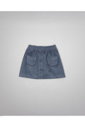 Girl blue corduroy skirt with pockets and buttons