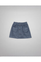 Girl blue corduroy skirt with pockets and buttons