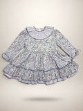 Alba Green Dress - 3 Ruffles In 2 Fabrics