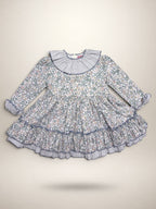 Alba Green Dress - 3 Ruffles In 2 Fabrics - Mi Nina Kids