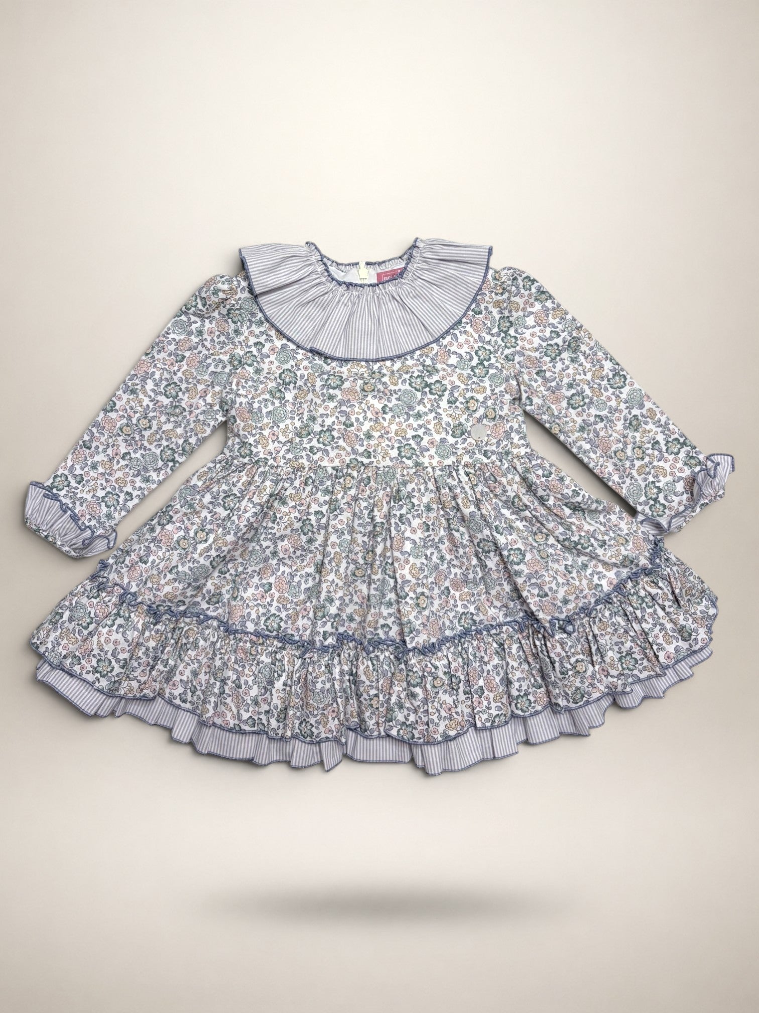 Alba Green Dress - 3 Ruffles In 2 Fabrics