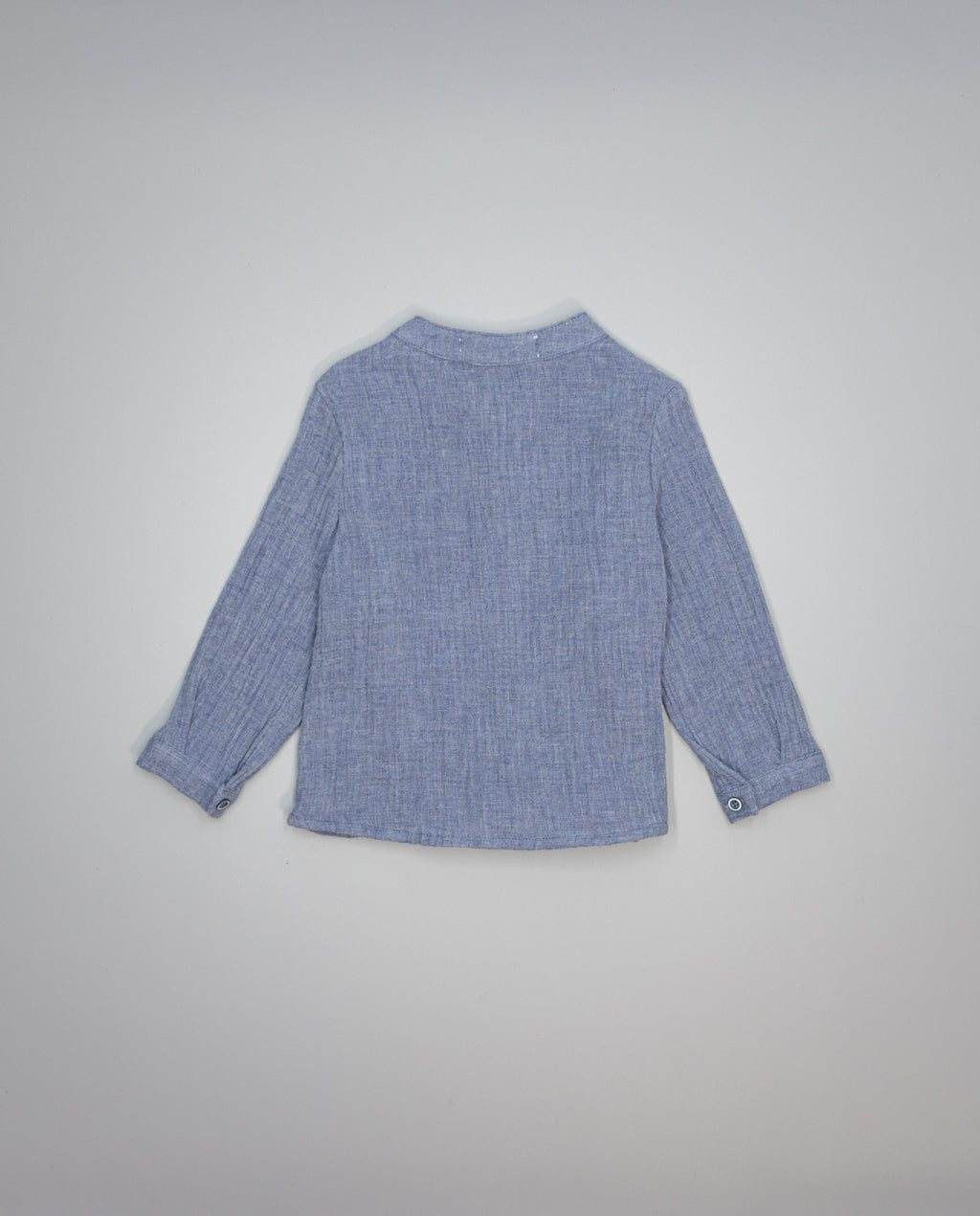 Blue boys double-layer gauze shirt with mao collar