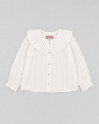 White Textured Blouse with Ruffled Collar - Mi Nina Kids