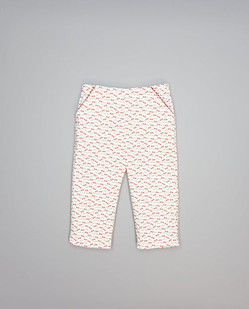 Corduroy trousers with cherry print and pockets with picot trim. - Mi Nina Kids