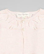 Pink girls cashmere cardigan with eyelets and pearl buttons