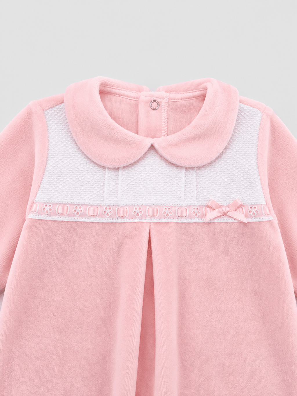 Pink Velour Onesie with Piqué Plastron - Mi Nina Kids