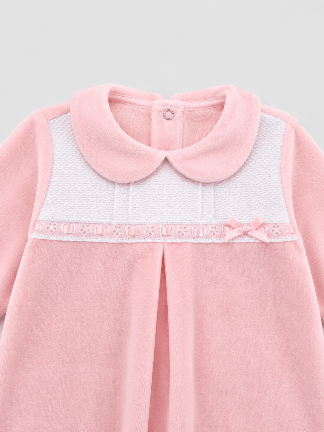 Pink Velour Onesie with Piqué Plastron - Mi Nina Kids