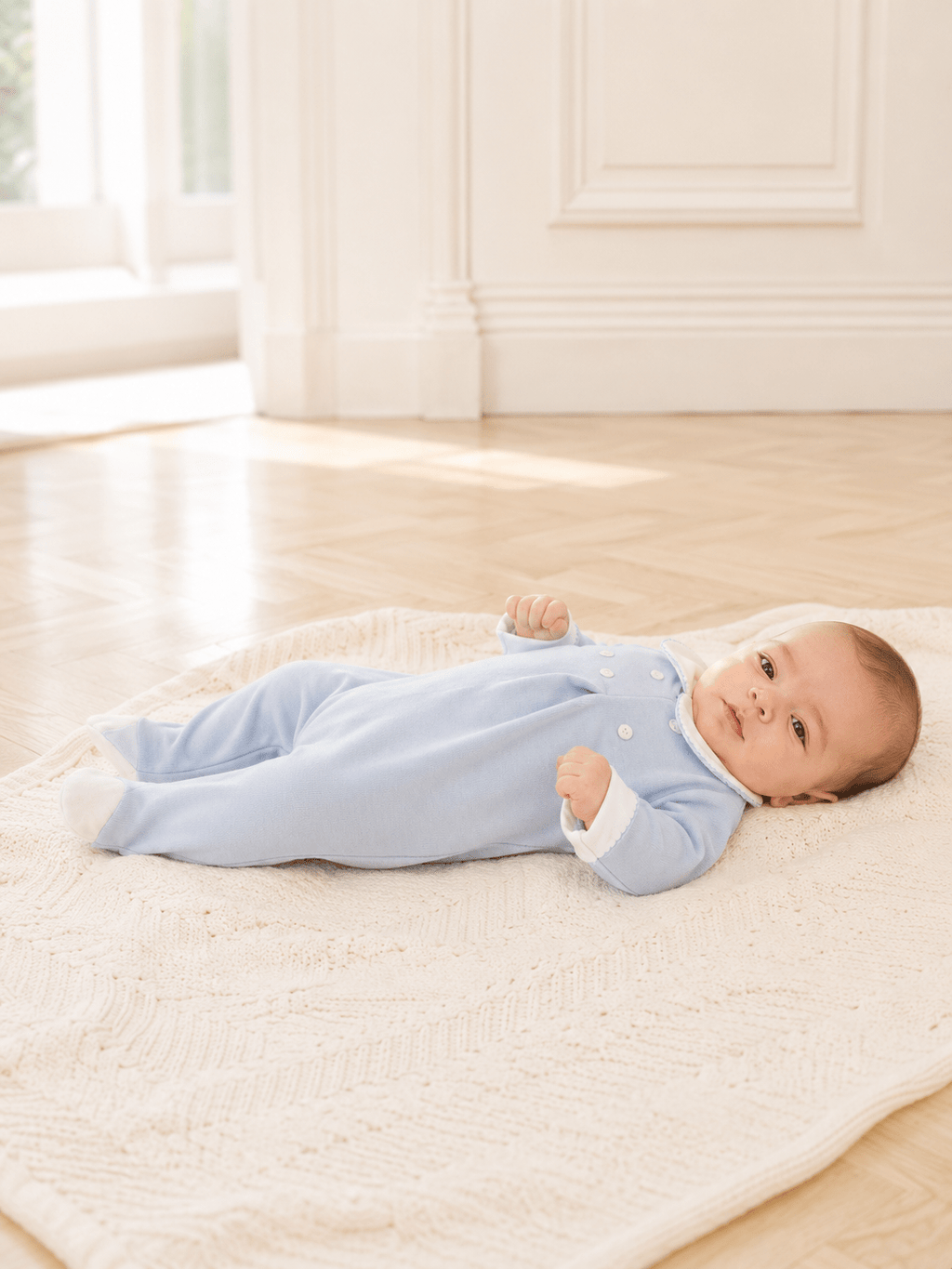 Light Blue Footed Onesie with Scalloped Collar - Mi Nina Kids