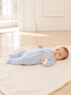 Light Blue Footed Onesie with Scalloped Collar - Mi Nina Kids