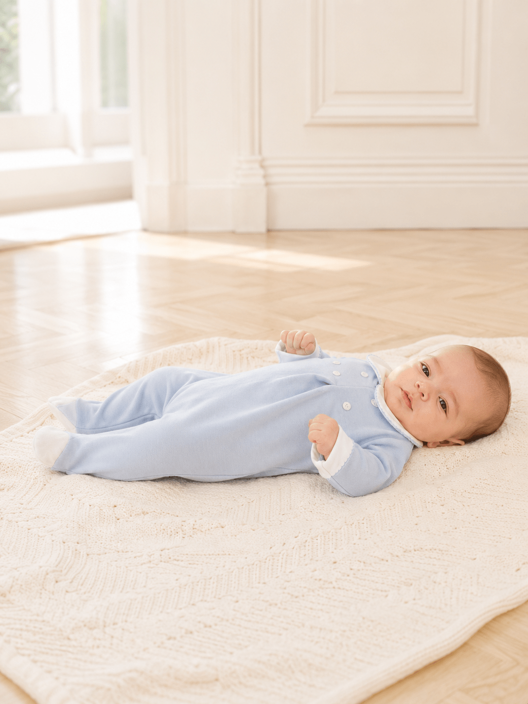 Light Blue Footed Onesie with Scalloped Collar - Mi Nina Kids