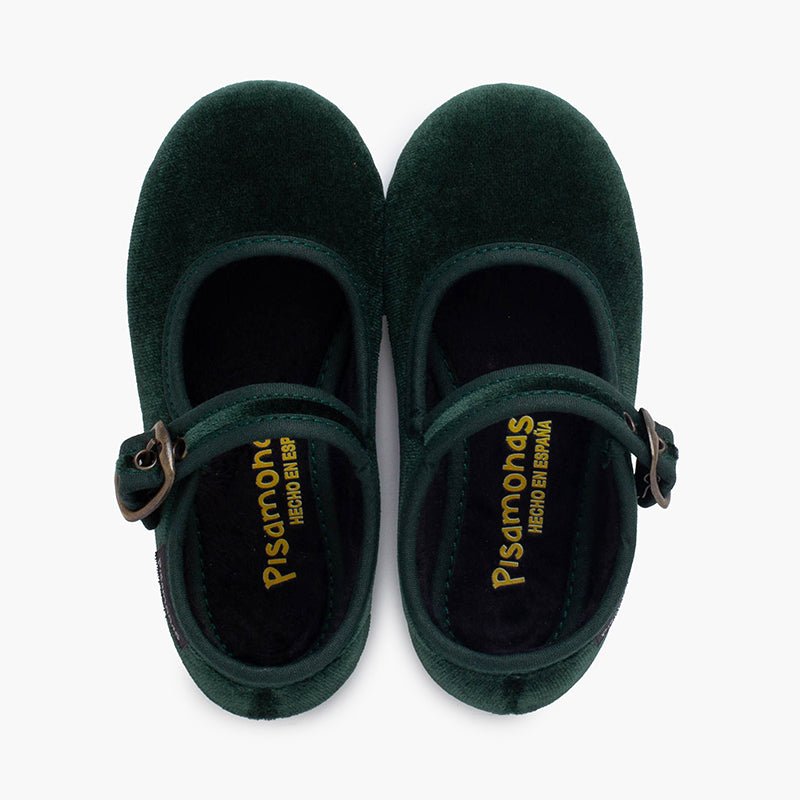 Pisamonas green velvet Mary Jane - Mi Nina Kids