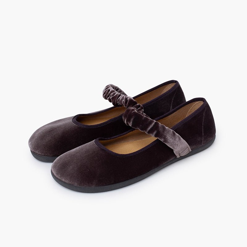 Pisamonas grey velvet barefoot Mary Janes - Mi Nina Kids