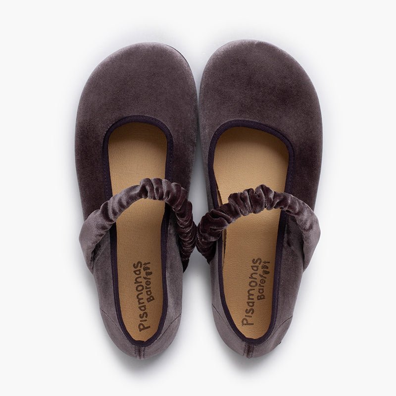 Pisamonas grey velvet barefoot Mary Janes - Mi Nina Kids