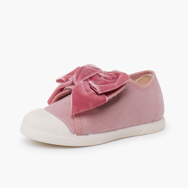Pisamonas pink velvet bow trainers - Mi Nina Kids
