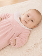 Pink Velour Footed Onesie with Ruffled Collar - Mi Nina Kids