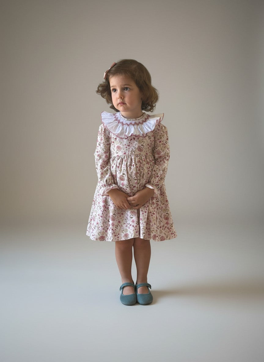 Claudia Pink Smocked Dress With Floral Print