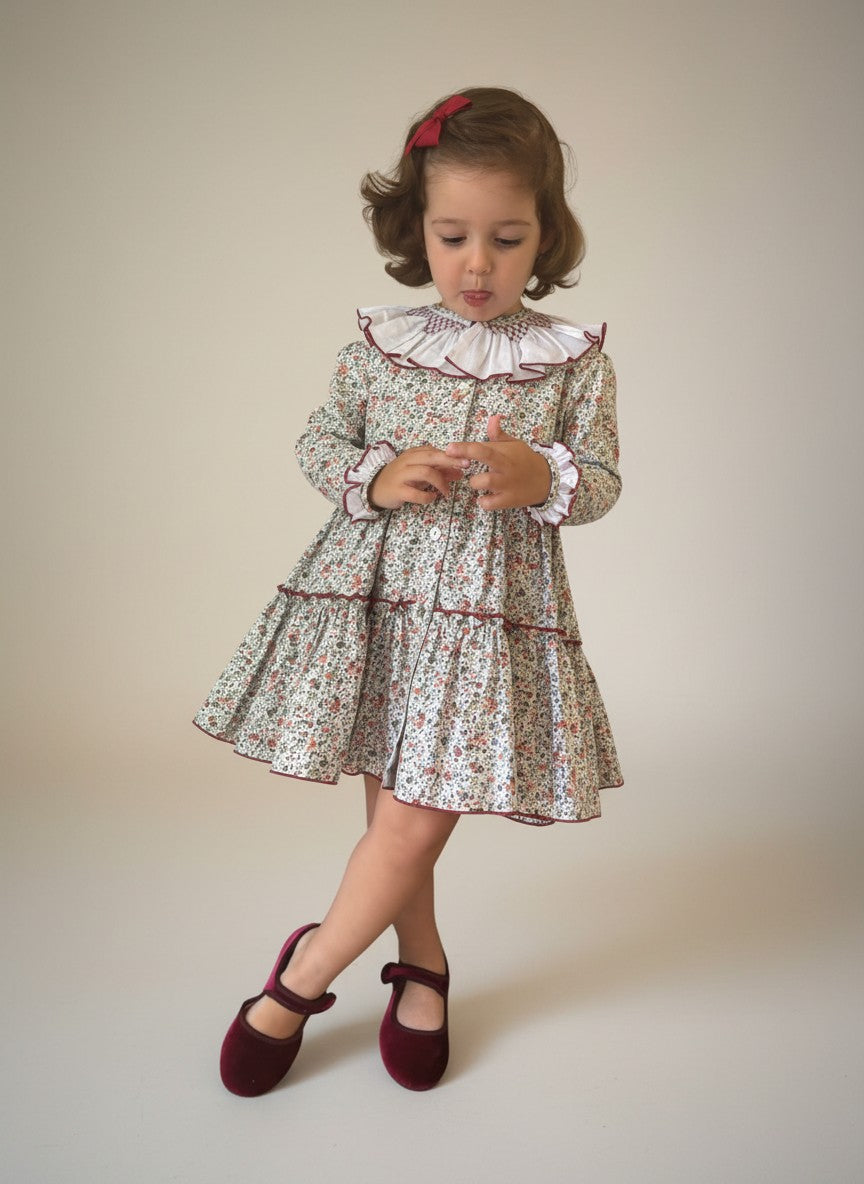 Sofia Terracotta Smocked Dress With Floral Print