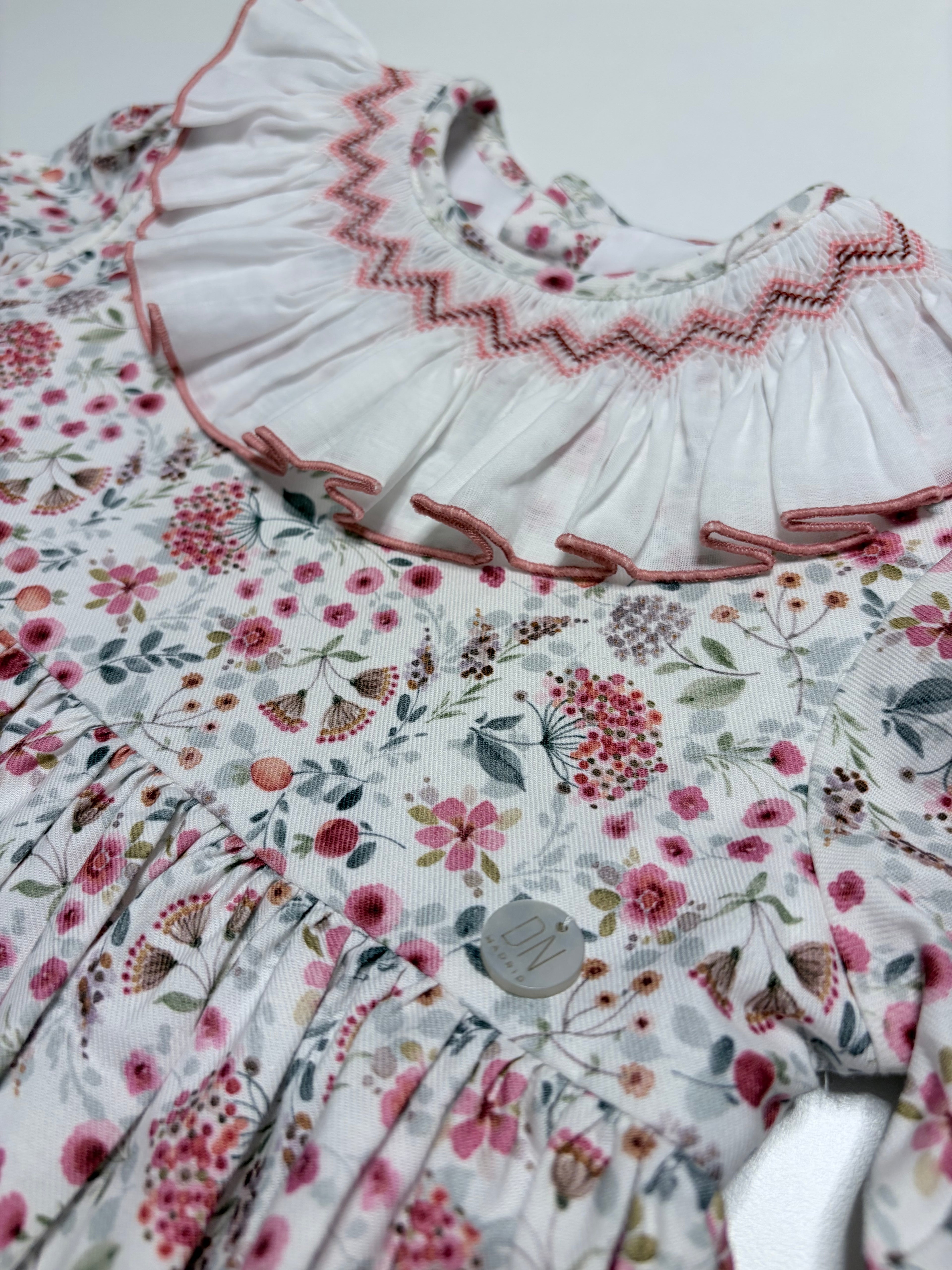 Claudia White Smocked Dress With Floral Print