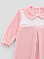 Pink Velour Onesie with Piqué Plastron - Mi Nina Kids