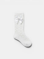 Refined Openwork Perle Knee-High Socks With Delicate Upper Bow - Mi Nina Kids