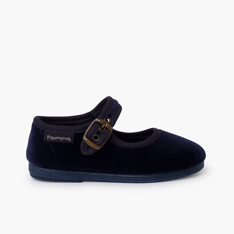 Pisamonas navy-blue velvet Mary Jane - Mi Nina Kids