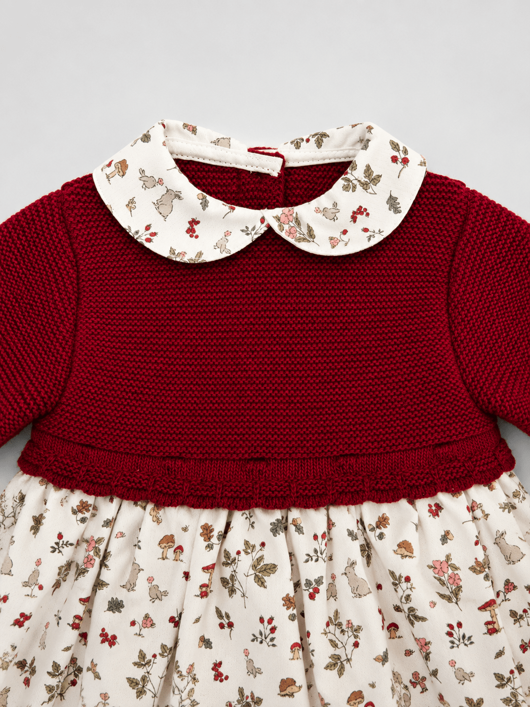 Red Knit Baby Dress with Printed Skirt - Mi Nina Kids