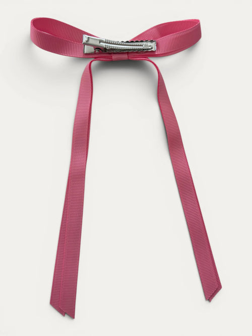 Classic long grosgrain Antique Rose bow clip for girls in Antique Rose; vintage tone, elegant silhouette, made in Spain and shipped from Switzerland.