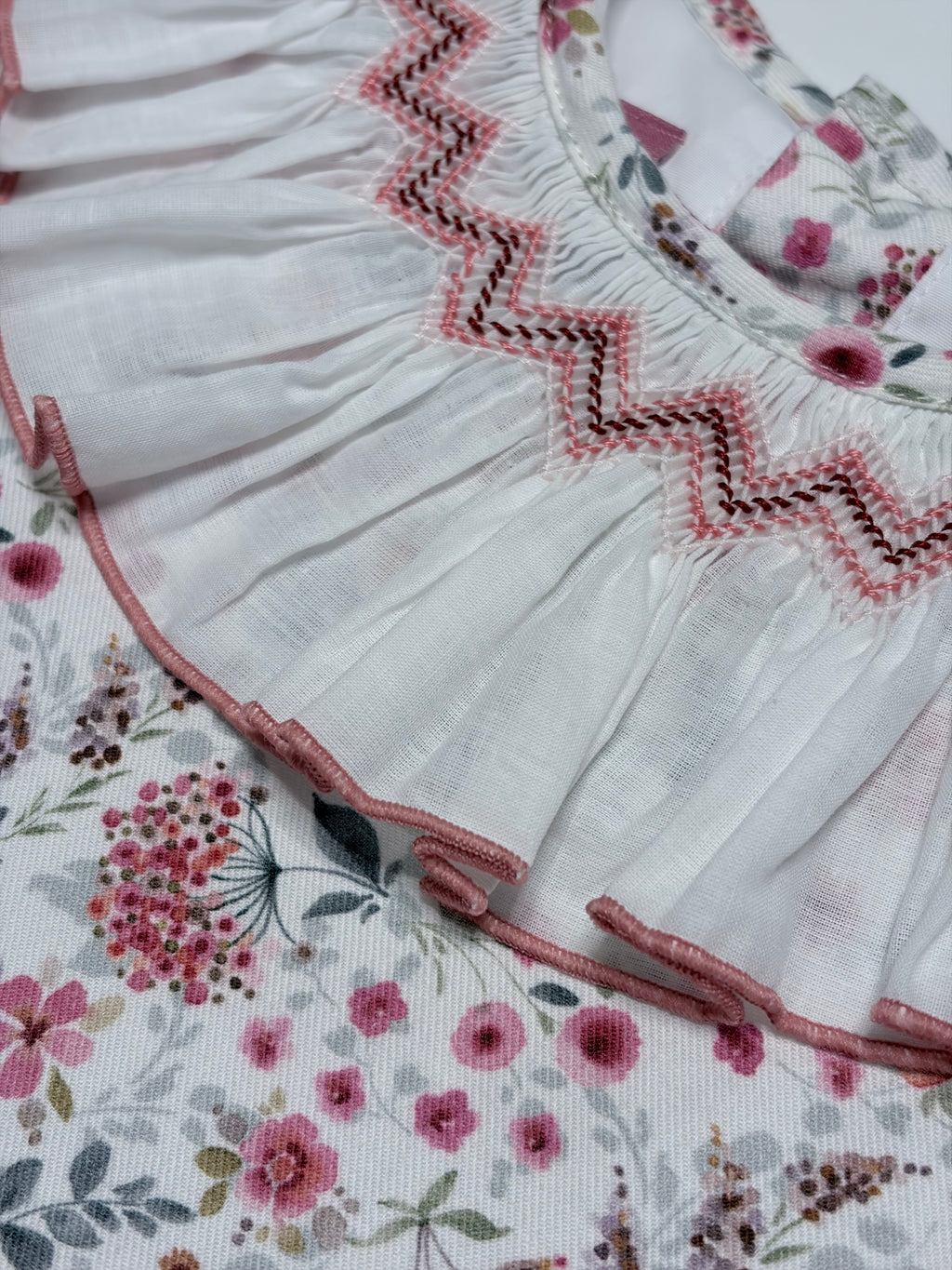 Claudia White Smocked Dress With Floral Print