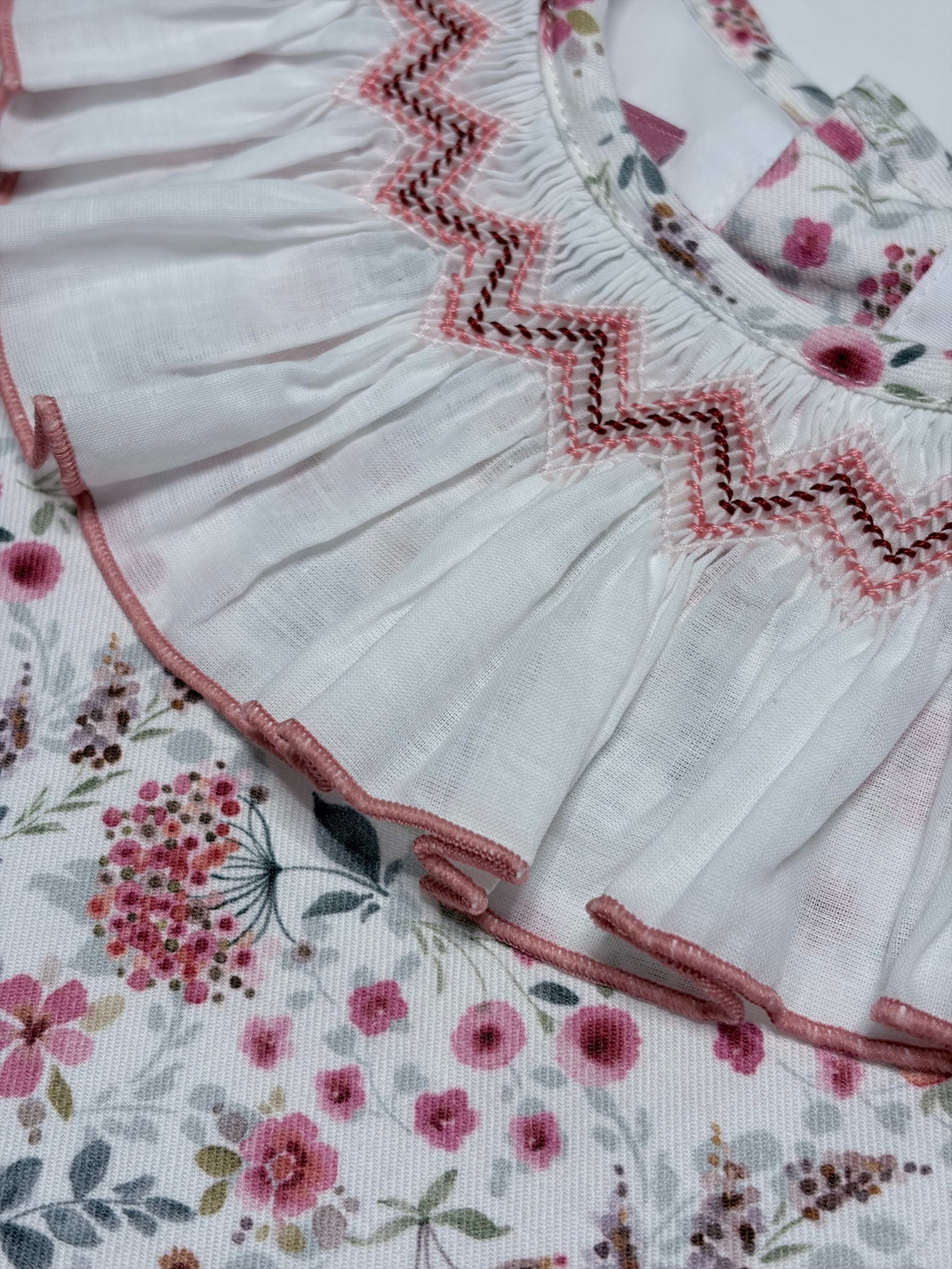Claudia White Smocked Dress With Floral Print