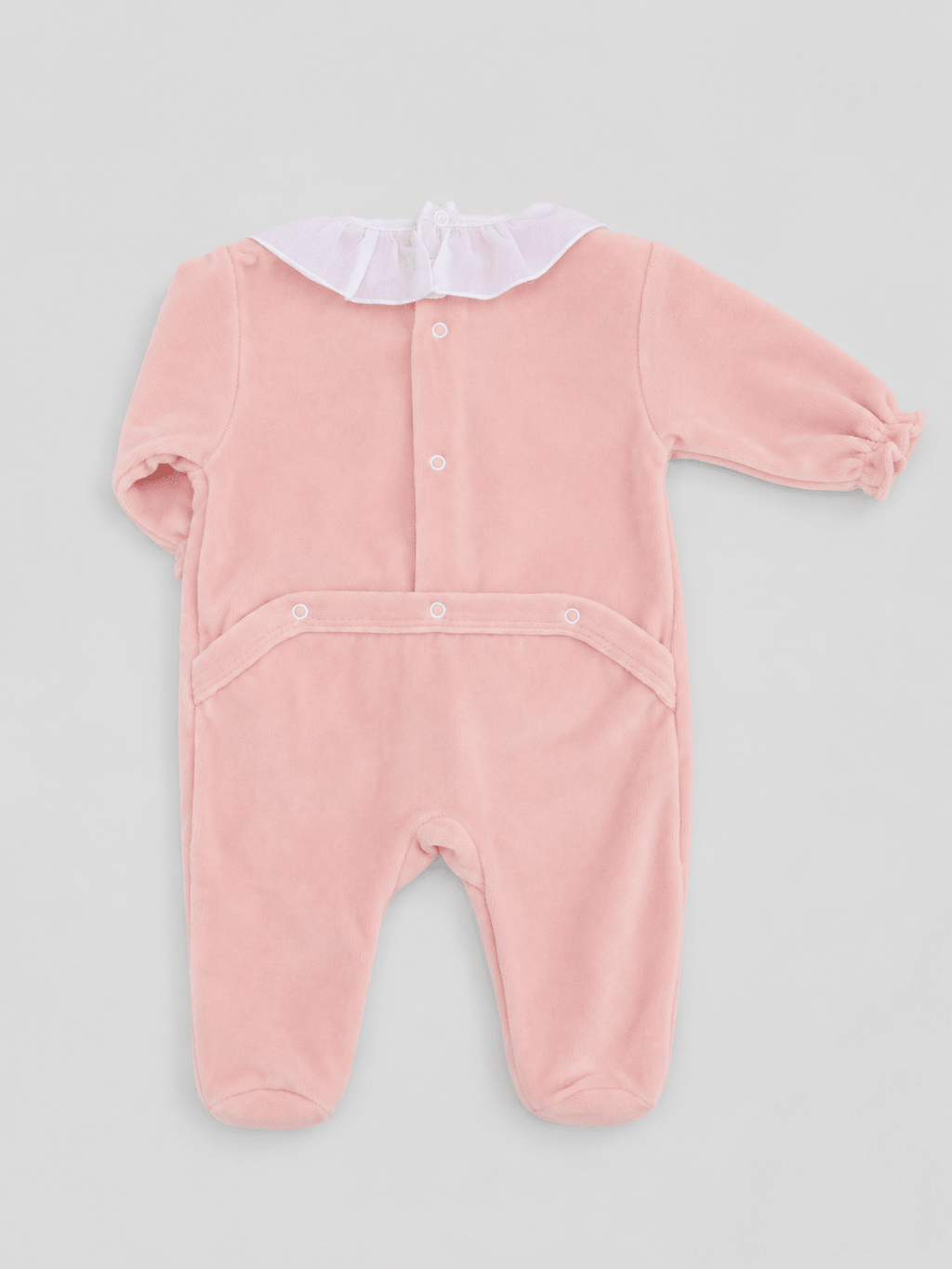 Pink Velour Footed Onesie with Ruffled Collar - Mi Nina Kids