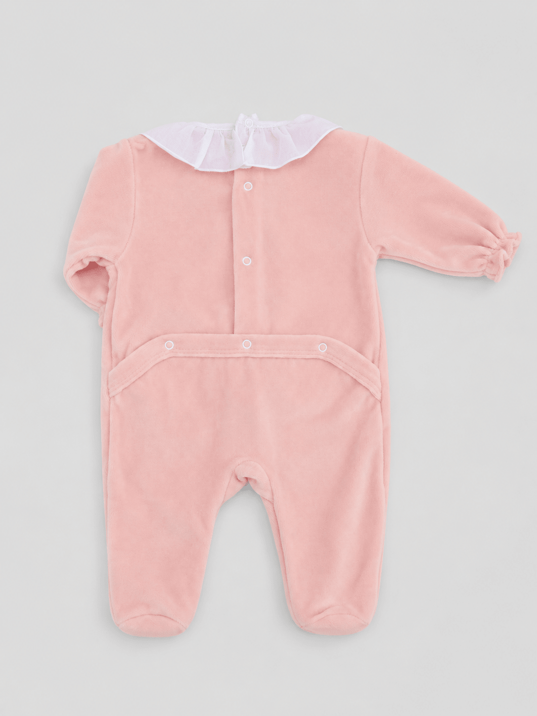 Pink Velour Footed Onesie with Ruffled Collar - Mi Nina Kids