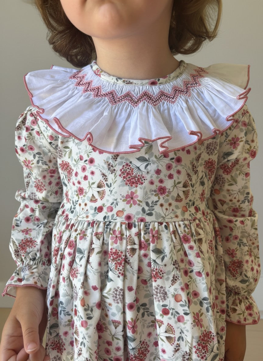 Claudia White Smocked Dress With Floral Print