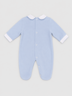 Light Blue Footed Onesie with Scalloped Collar - Mi Nina Kids