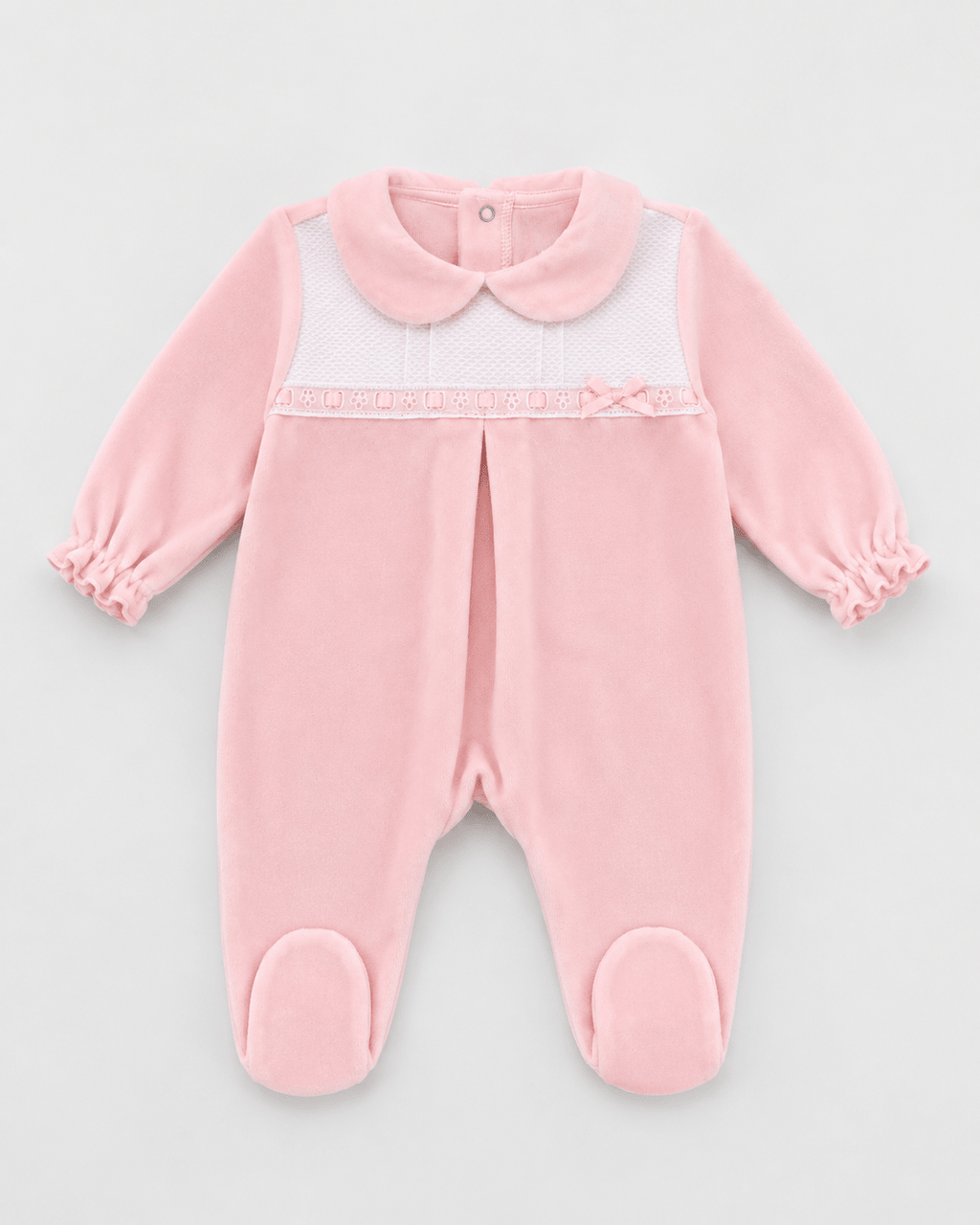 Pink Velour Onesie with Piqué Plastron - Mi Nina Kids