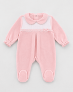 Pink Velour Onesie with Piqué Plastron - Mi Nina Kids