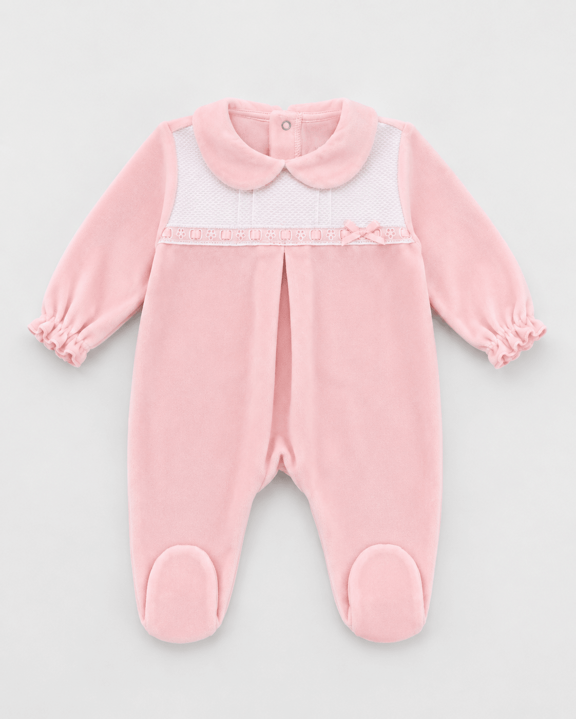 Pink Velour Onesie with Piqué Plastron - Mi Nina Kids